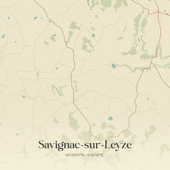 Fototapeta premium Vintage map of Savignac-sur-Leyze, France.