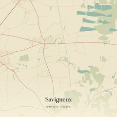 Vintage map of Savigneux, France. © Rezona