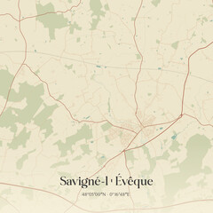 Fototapeta premium Vintage map of Savigné-l'Évêque, France.
