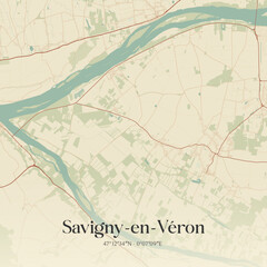 Fototapeta premium Vintage map of Savigny-en-Véron, France.