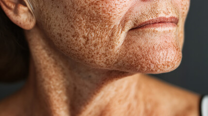 Portrait showcasing the intricate details of mature skin, emphasizing age, texture, and natural beauty