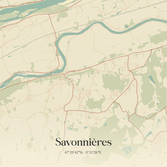 Obraz premium Vintage map of Savonnières, France.