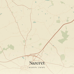 Fototapeta premium Vintage map of Sazeret, France.