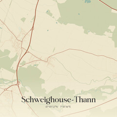 Fototapeta premium Vintage map of Schweighouse-Thann, France.