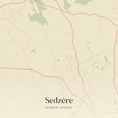 Fototapeta premium Vintage map of Sedzère, France.