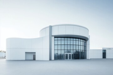 showcase exterior of water treatment plant in minimalistic style emphasizing its clean architectural lines with abundant