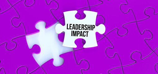 Fototapeta premium Leadership Impact text message on puzzle. White piece puzzle and purple background 3D rendering