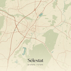 Fototapeta premium Vintage map of Sélestat, France.