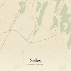 Fototapeta premium Vintage map of Selles, France.