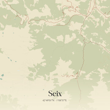 Vintage map of Seix, France.