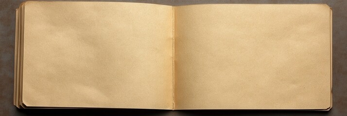 Fototapeta premium Brown Kraft Notebook Cover with Open Pages and Pencil: Top View Composition