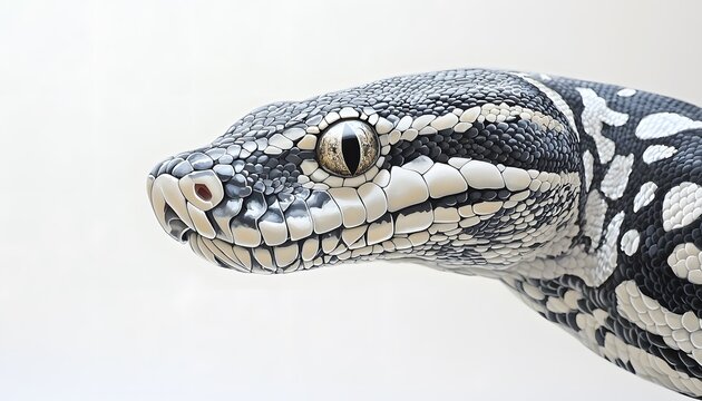 Diamond python head displays intricate scale pattern and focused gaze
