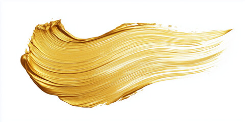 Brush strokes of gold paint isolated white background