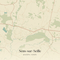 Obraz premium Vintage map of Sens-sur-Seille, France.