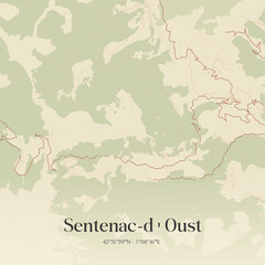 Fototapeta premium Vintage map of Sentenac-d'Oust, France.