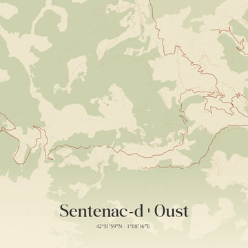 Vintage map of Sentenac-d'Oust, France.