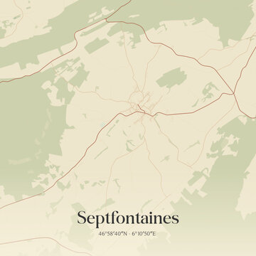 Vintage map of Septfontaines, France.