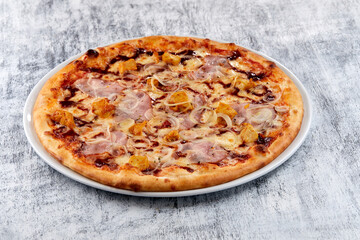 fresh pizza on the white plate