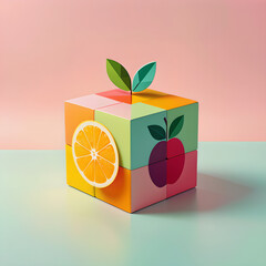 Geometric Fruit Cube: Minimalist Pastel Masterpiece