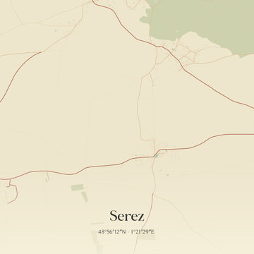 Vintage map of Serez, France.