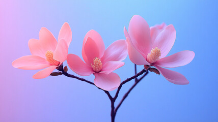 Obraz premium Illustration of a magnolia flower in blue and pink.