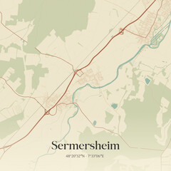 Fototapeta premium Vintage map of Sermersheim, France.
