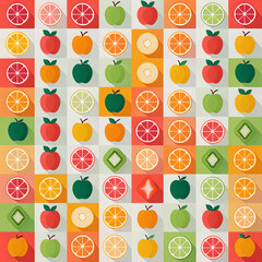 Flat Design Fruit Cube: Minimalist Vector Art