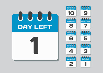 Countdown daily page calendar icon - 1 day left