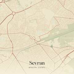 Fototapeta premium Vintage map of Sevran, France.