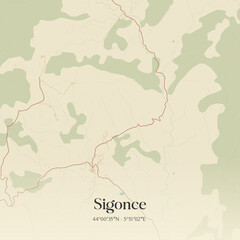 Obraz premium Vintage map of Sigonce, France.