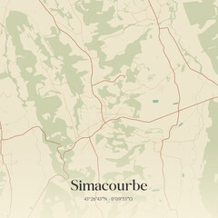 Fototapeta premium Vintage map of Simacourbe, France.