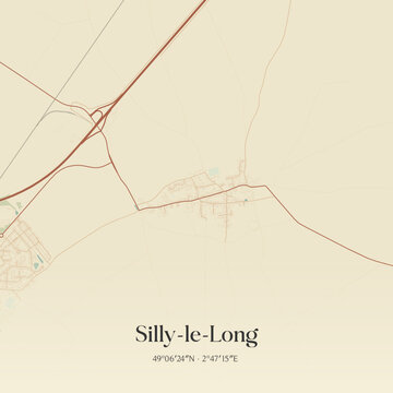 Vintage map of Silly-le-Long, France.