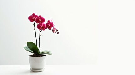 Fototapeta premium Red Orchid in White Flower Pot - High Definition Photograph