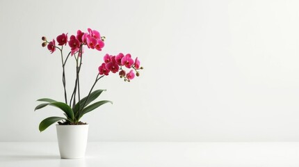 Fototapeta premium Red Orchid in White Flower Pot - High Definition Photograph
