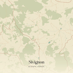 Fototapeta premium Vintage map of Sivignon, France.