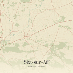 Fototapeta premium Vintage map of Sixt-sur-Aff, France.