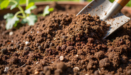 Rich potting soil and compost blend in garden, nurturing growth