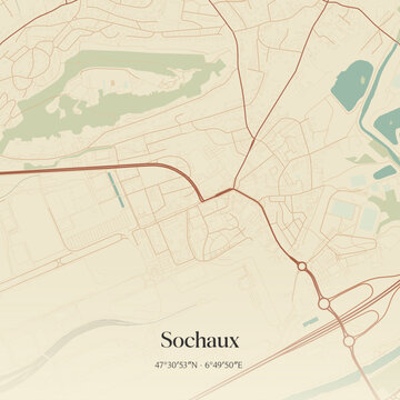 Vintage map of Sochaux, France.