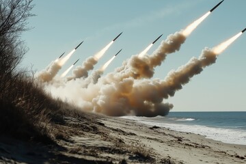 Launch of shock missiles. A missile strike.