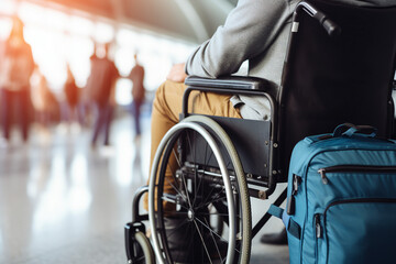 Fototapeta premium Man in a wheelchair waiting for public transportation made with generative AI