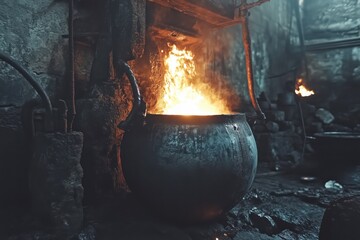 Steel foundry. Smithy.Dark scene