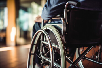 Obraz premium Image of handsome man on wheelchair living regardless of disability generative AI