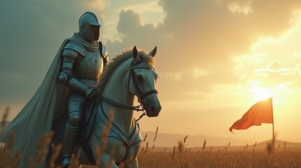 Fototapeta premium Battle-Weary Knight in Iron Armor