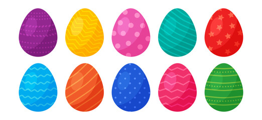 Easter egg icon, cartoon colorful set isolated on white background. Spring cute decor element, holiday eggs hunt. Vector illustration