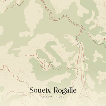 Vintage map of Soueix-Rogalle, France.