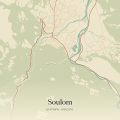 Fototapeta premium Vintage map of Soulom, France.