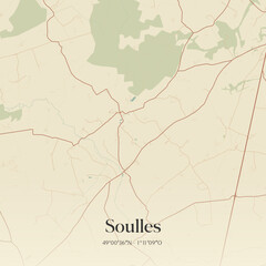 Obraz premium Vintage map of Soulles, France.