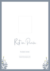 Obituary funeral flyer background layout card for print social post in simple floral illustration style