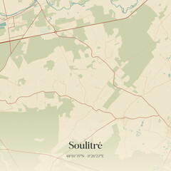 Obraz premium Vintage map of Soulitré, France.