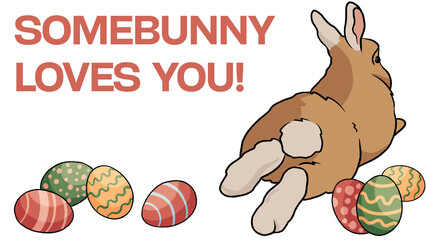 Celebrate Easter design t-shirts, hoodies. Wishes greeting poster banner design.Hand drawn illustration with Cute Easter Bunny rabbit,Eggs.Isolate white background.party,invitation